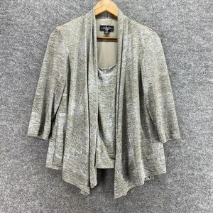 R&M Richards Top Women PM Petite Gray Long Sleeve Lined Pullover Round Neck